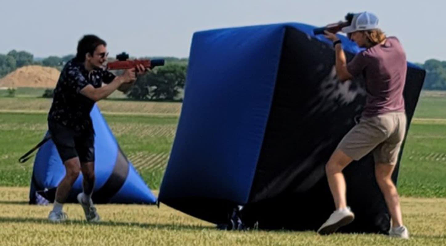 Mobile laser tag birthday party with inflatables in Champaign, IL.